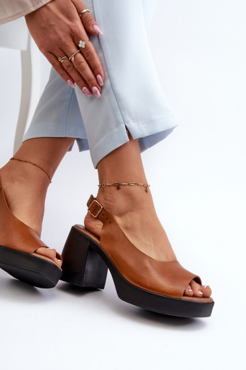 Zazoo 40376 Leather Sandals On Chunky Heel Brown 2