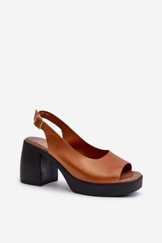 Zazoo 40376 Leather Sandals On Chunky Heel Brown Zazoo 40376 Leather Sandals On Chunky Heel Brown