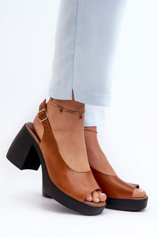 Zazoo 40376 Leather Sandals On Chunky Heel Brown Zazoo 40376 Leather Sandals On Chunky Heel Brown