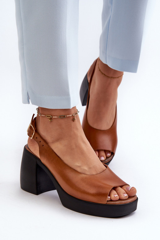 Zazoo 40376 Leather Sandals On Chunky Heel Brown Zazoo 40376 Leather Sandals On Chunky Heel Brown