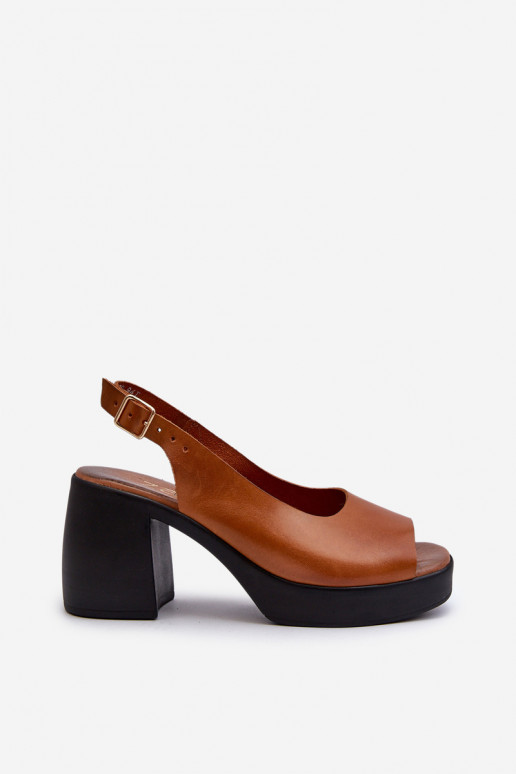 Zazoo 40376 Leather Sandals On Chunky Heel Brown Zazoo 40376 Leather Sandals On Chunky Heel Brown