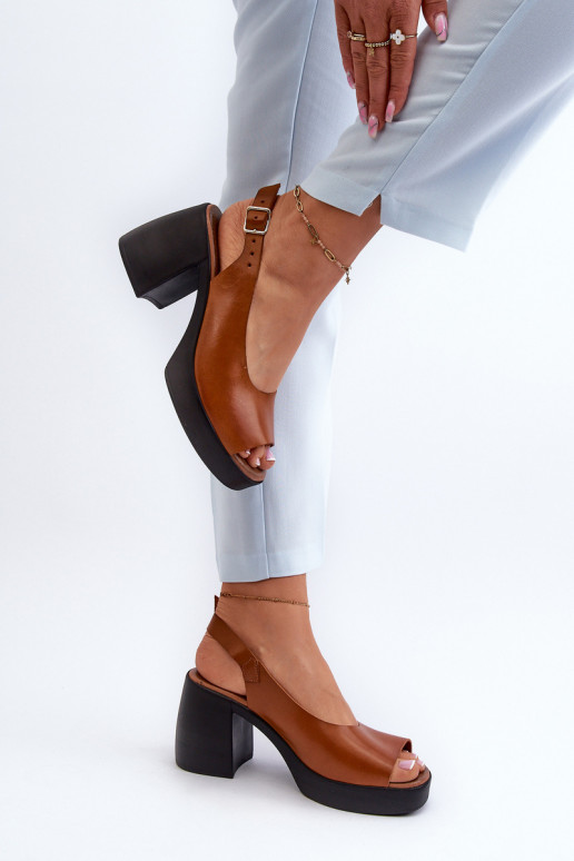 Zazoo 40376 Leather Sandals On Chunky Heel Brown Zazoo 40376 Leather Sandals On Chunky Heel Brown