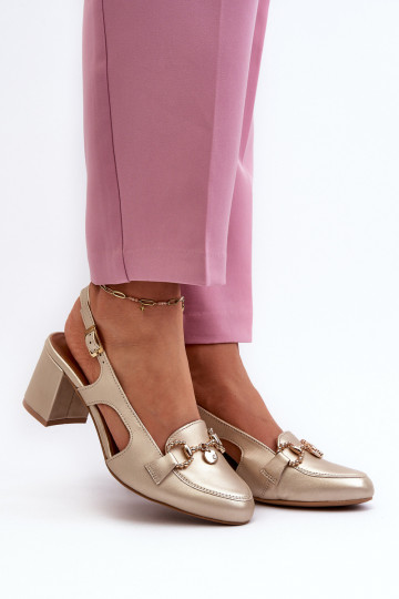 Leather Sandals with Heels Maciejka 06419-25 Gold 2
