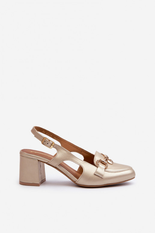 Skórzane Sandały Na Słupku Maciejka 06419-25 Złote