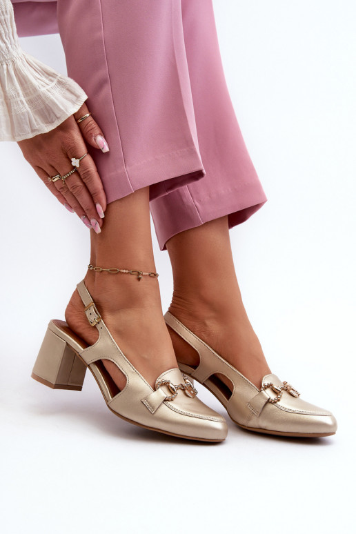Skórzane Sandały Na Słupku Maciejka 06419-25 Złote