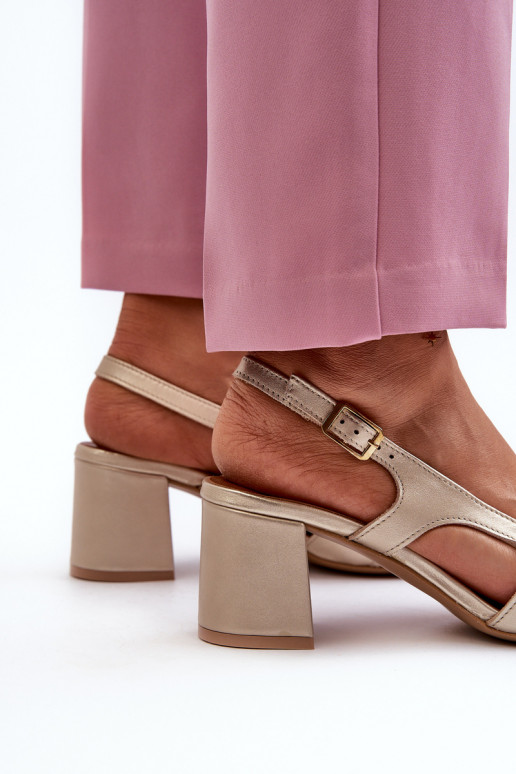 Skórzane Sandały Na Słupku Maciejka 06419-25 Złote