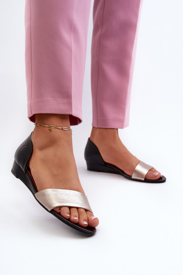 Skórzane Sandały Maciejka 1971-67 Czarno-Złote