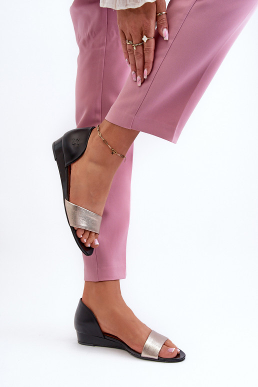 Skórzane Sandały Maciejka 1971-67 Czarno-Złote