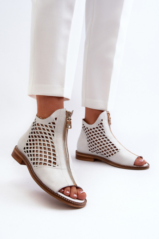 White Leather Laced Sandals with Zip Zazoo 977/L White Leather Laced Sandals with Zip Zazoo 977/L