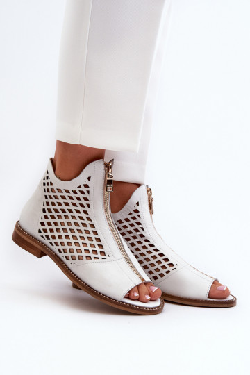 White Leather Laced Sandals with Zip Zazoo 977/L 2