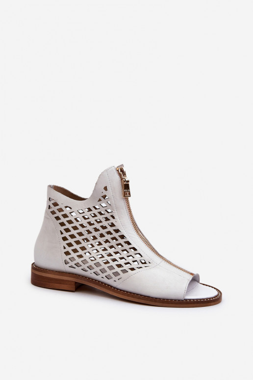 White Leather Laced Sandals with Zip Zazoo 977/L White Leather Laced Sandals with Zip Zazoo 977/L