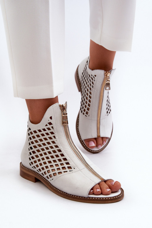 White Leather Laced Sandals with Zip Zazoo 977/L White Leather Laced Sandals with Zip Zazoo 977/L