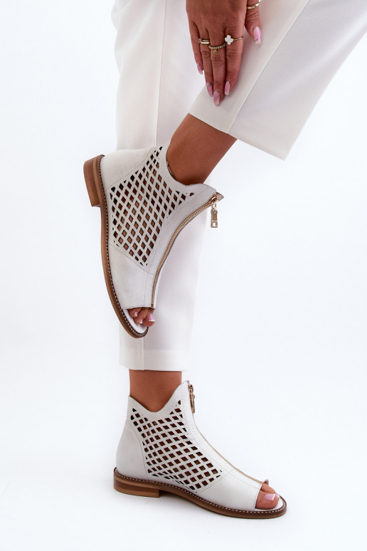White Leather Laced Sandals with Zip Zazoo 977/L White Leather Laced Sandals with Zip Zazoo 977/L