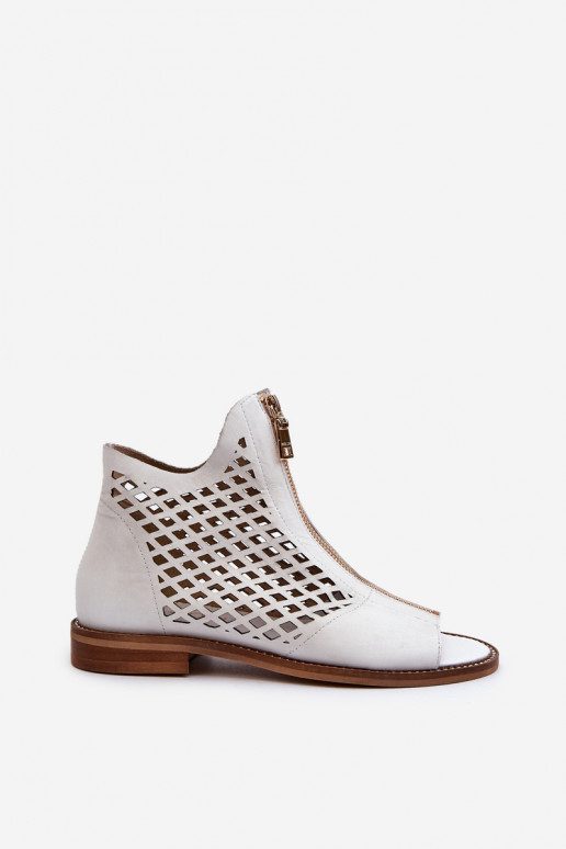 White Leather Laced Sandals with Zip Zazoo 977/L White Leather Laced Sandals with Zip Zazoo 977/L