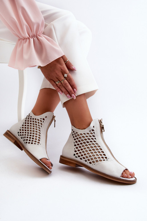 White Leather Laced Sandals with Zip Zazoo 977/L White Leather Laced Sandals with Zip Zazoo 977/L