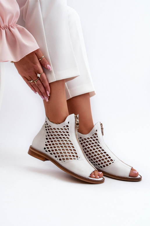 White Leather Laced Sandals with Zip Zazoo 977/L White Leather Laced Sandals with Zip Zazoo 977/L
