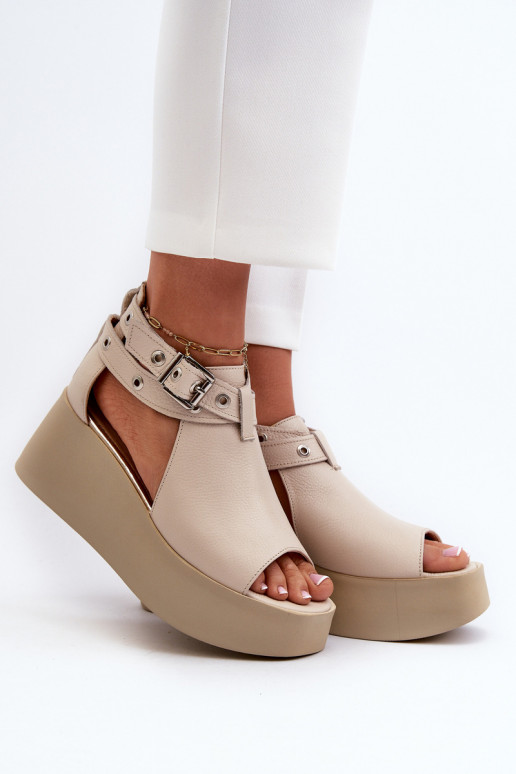 Zazoo 1732 Leather Wedge Sandals Beige Zazoo 1732 Leather Wedge Sandals Beige