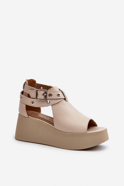 Zazoo 1732 Leather Wedge Sandals Beige Zazoo 1732 Leather Wedge Sandals Beige