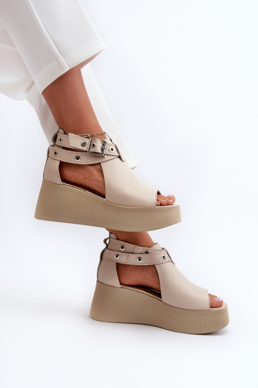 Zazoo 1732 Leather Wedge Sandals Beige Zazoo 1732 Leather Wedge Sandals Beige