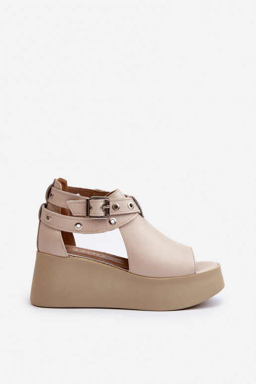Zazoo 1732 Leather Wedge Sandals Beige Zazoo 1732 Leather Wedge Sandals Beige