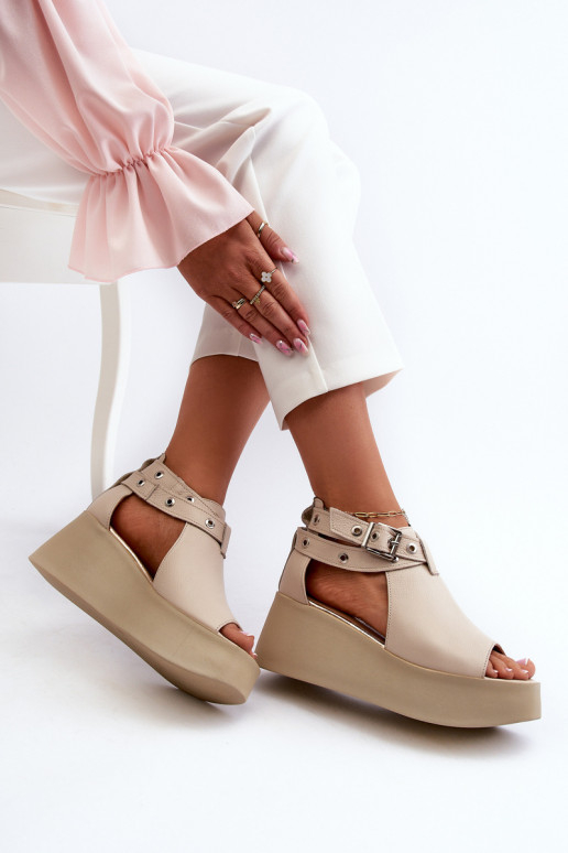 Zazoo 1732 Leather Wedge Sandals Beige Zazoo 1732 Leather Wedge Sandals Beige