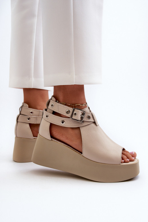 Zazoo 1732 Leather Wedge Sandals Beige Zazoo 1732 Leather Wedge Sandals Beige