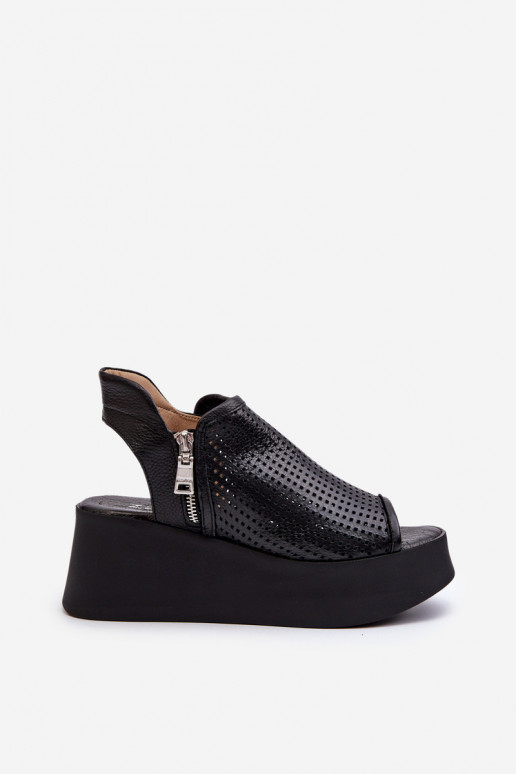 Zazoo 1792 Leather Cutout Wedge Sandals Black Zazoo 1792 Leather Cutout Wedge Sandals Black