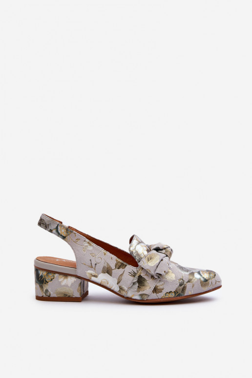 Women's Leather Sandals with Low Heel in Flowers Maciejka N6539-38 Green Women's Leather Sandals with Low Heel in Flowers Maciejka N6539-38 Green