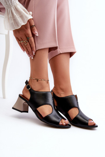 Women's Leather High Heel Sandals by Maciejka 06566-01 Black 2
