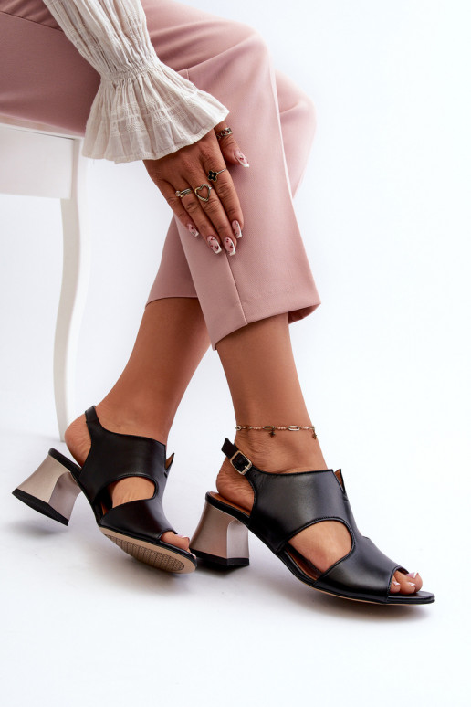 Sandały Damskie Skórzane Na Obcasie Maciejka 06566-01 Czarne