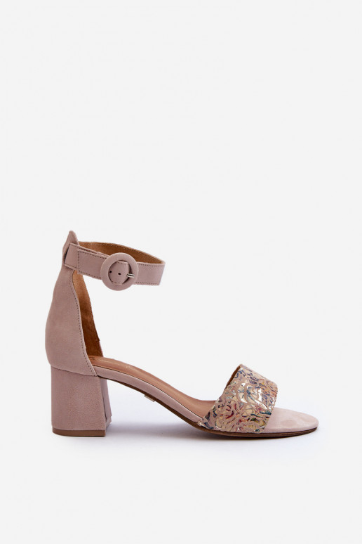 Zamszowe Sandały Na Obcasie Maciejka 04141-49 Beżowe