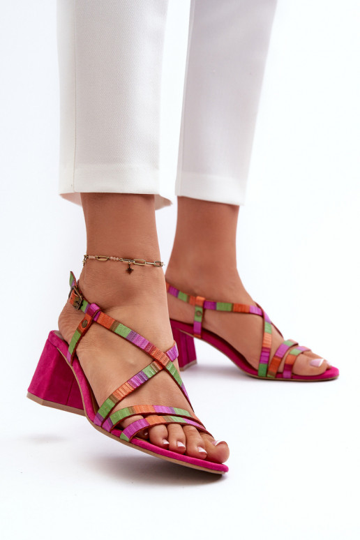 Suede Sandals With Low Heel Maciejka 06653-15 Fuchsia Suede Sandals With Low Heel Maciejka 06653-15 Fuchsia
