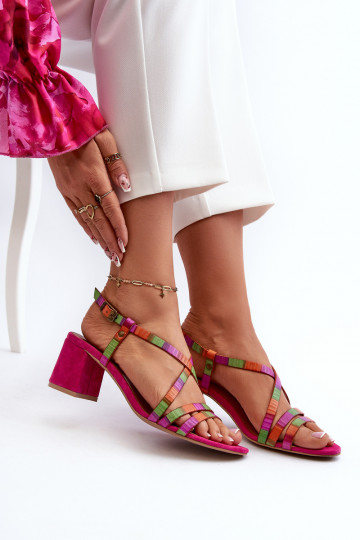 Suede Sandals With Low Heel Maciejka 06653-15 Fuchsia 2