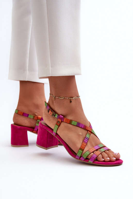 Suede Sandals With Low Heel Maciejka 06653-15 Fuchsia Suede Sandals With Low Heel Maciejka 06653-15 Fuchsia