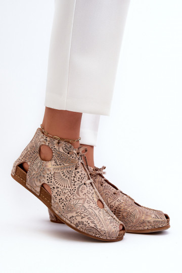 Patterned Leather Boots Maciejka 03426-02 Beige 2