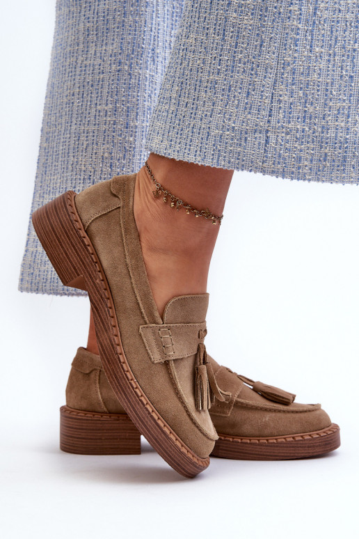 Women's Suede Loafers with Fringes D&A Brown