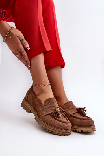 Zazoo 3469 Suede Women's Moccasins With Fringes Brown 2