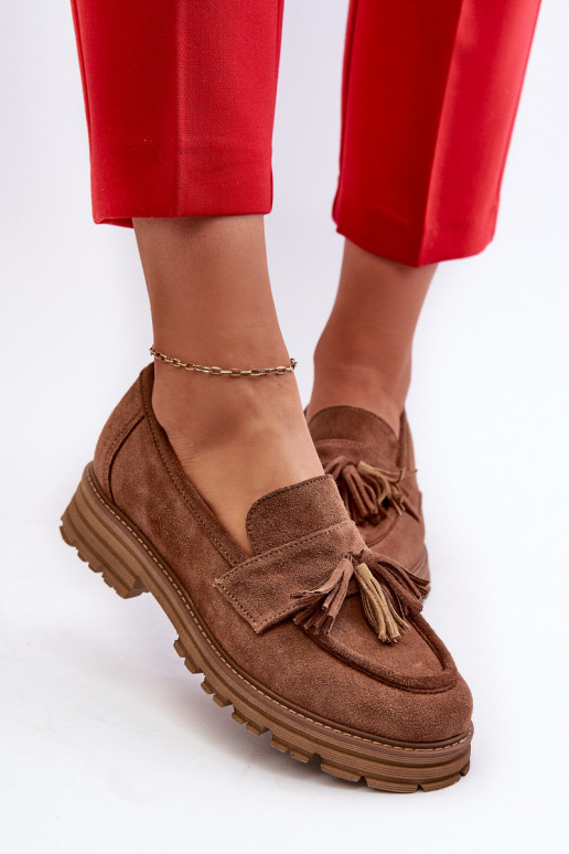Zazoo 3469 Suede Women's Moccasins With Fringes Brown Zazoo 3469 Suede Women's Moccasins With Fringes Brown