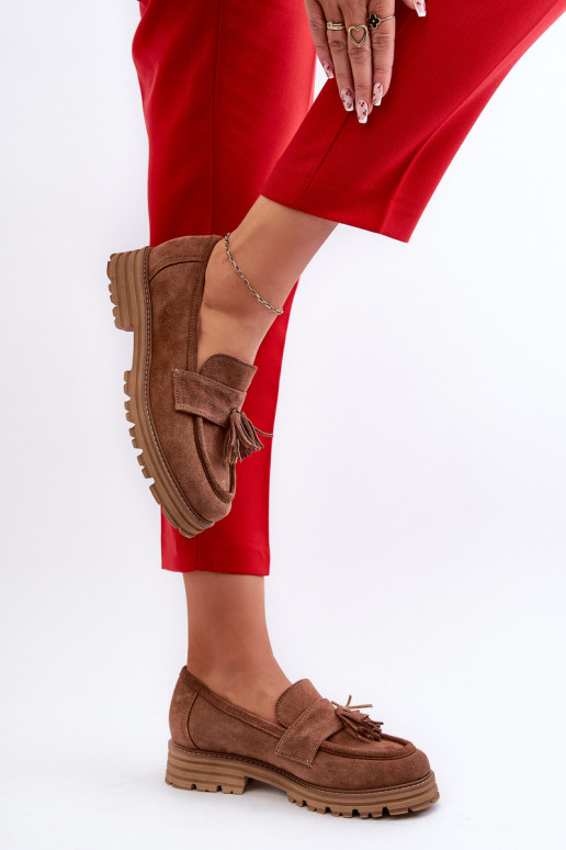 Zazoo 3469 Suede Women's Moccasins With Fringes Brown Zazoo 3469 Suede Women's Moccasins With Fringes Brown