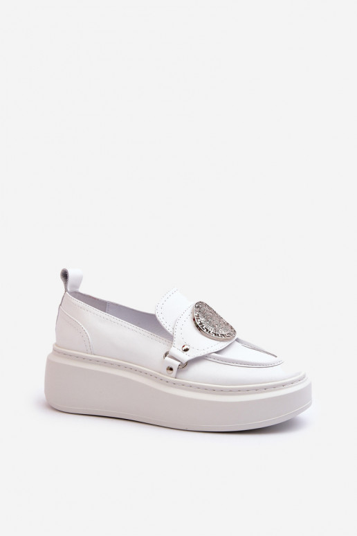 White Leather Loafers with Ornament Zazoo 3486 White Leather Loafers with Ornament Zazoo 3486