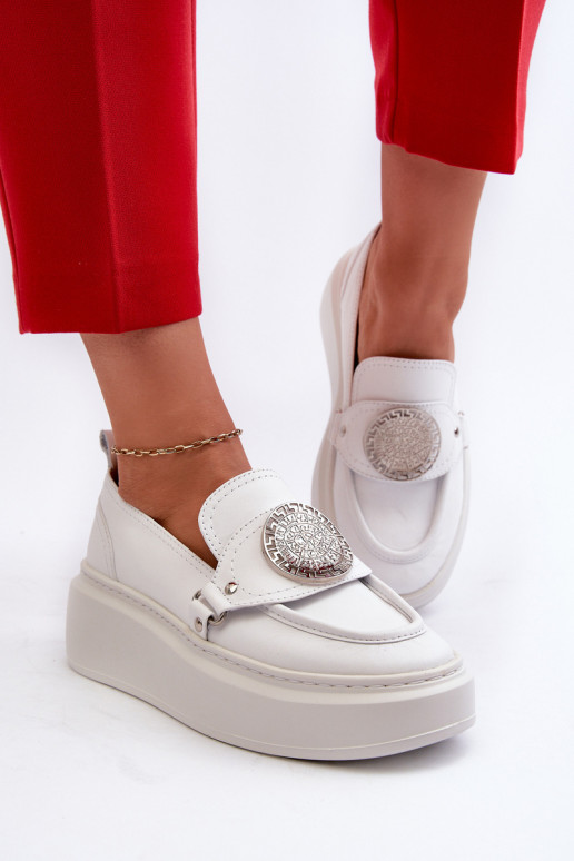 White Leather Loafers with Ornament Zazoo 3486 White Leather Loafers with Ornament Zazoo 3486