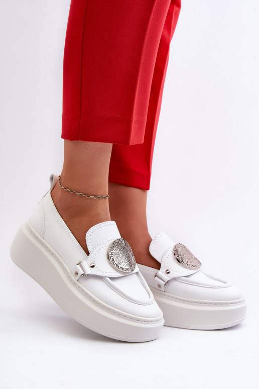White Leather Loafers with Ornament Zazoo 3486 White Leather Loafers with Ornament Zazoo 3486
