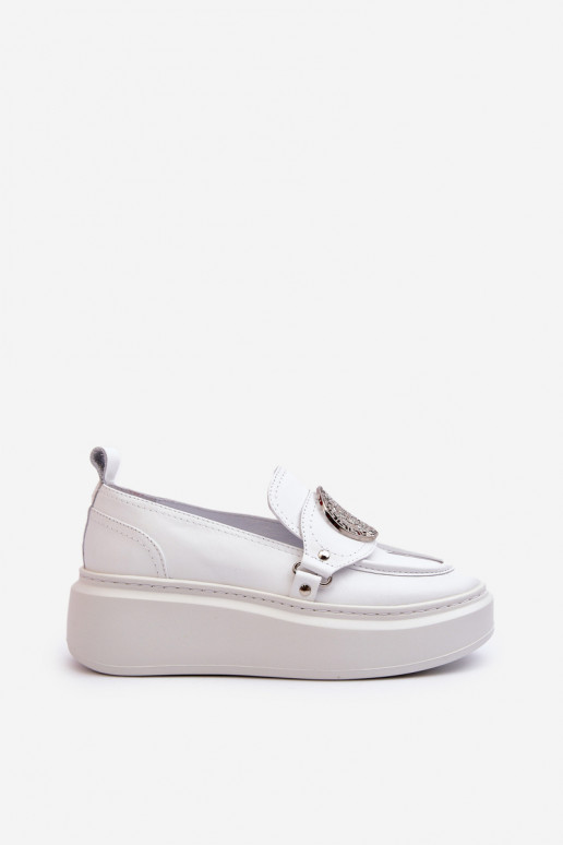 White Leather Loafers with Ornament Zazoo 3486 White Leather Loafers with Ornament Zazoo 3486