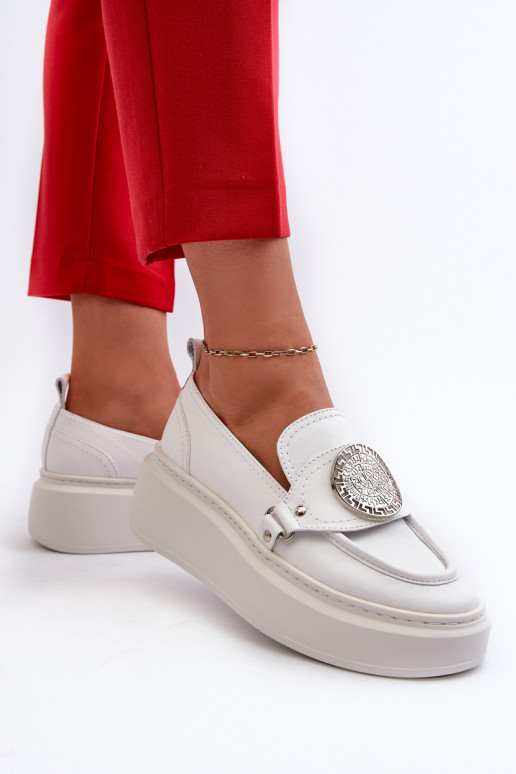 White Leather Loafers with Ornament Zazoo 3486 White Leather Loafers with Ornament Zazoo 3486