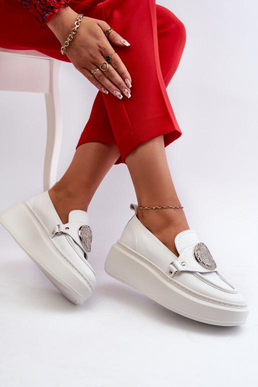 White Leather Loafers with Ornament Zazoo 3486 White Leather Loafers with Ornament Zazoo 3486