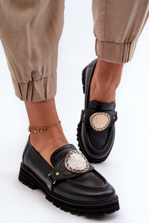 Zazoo 3485 Women's Moccasins with Golden Decoration Natural Leather Zazoo 3485 Women's Moccasins with Golden Decoration Natural Leather