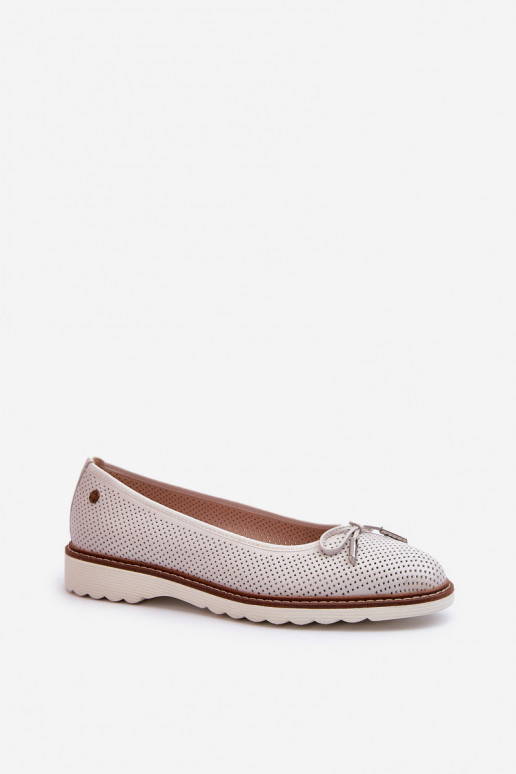 Women's Cutout Ballerina Flats Made of Genuine Leather Maciejka P6509-11 White Women's Cutout Ballerina Flats Made of Genuine Leather Maciejka P6509-11 White