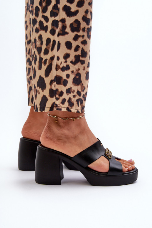 Zazoo 40419 Leather Women's Slides with Cutouts and Embellishment Black Zazoo 40419 Leather Women's Slides with Cutouts and Embellishment Black