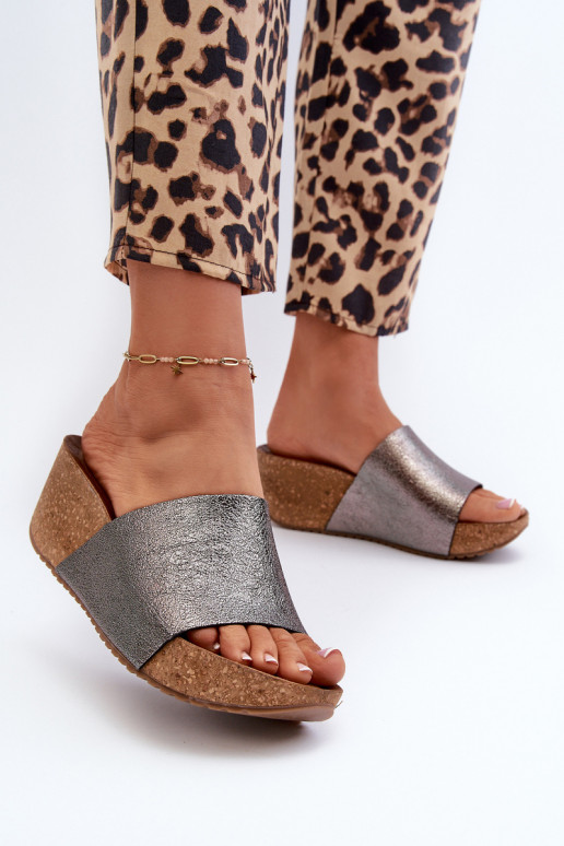 Zazoo 40291 Leather Women's Clogs on Cork Wedge Graphite Zazoo 40291 Leather Women's Clogs on Cork Wedge Graphite