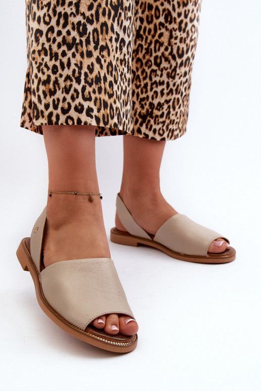 Zazoo 40327 Skórzane Wsuwane Sandały Beżowe Zazoo 40327 Skórzane Wsuwane Sandały Beżowe